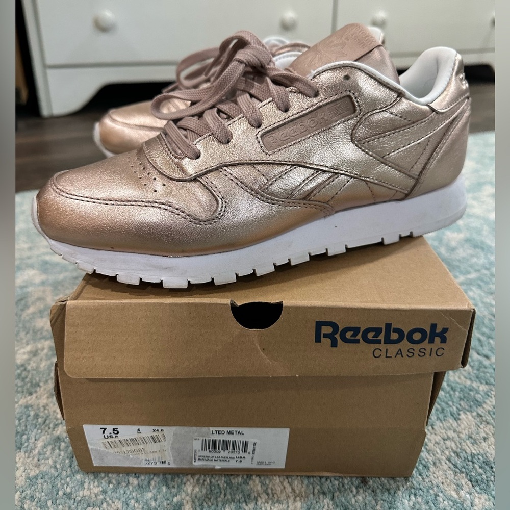 Reebok Classic Rose Gold Metallic Sneakers